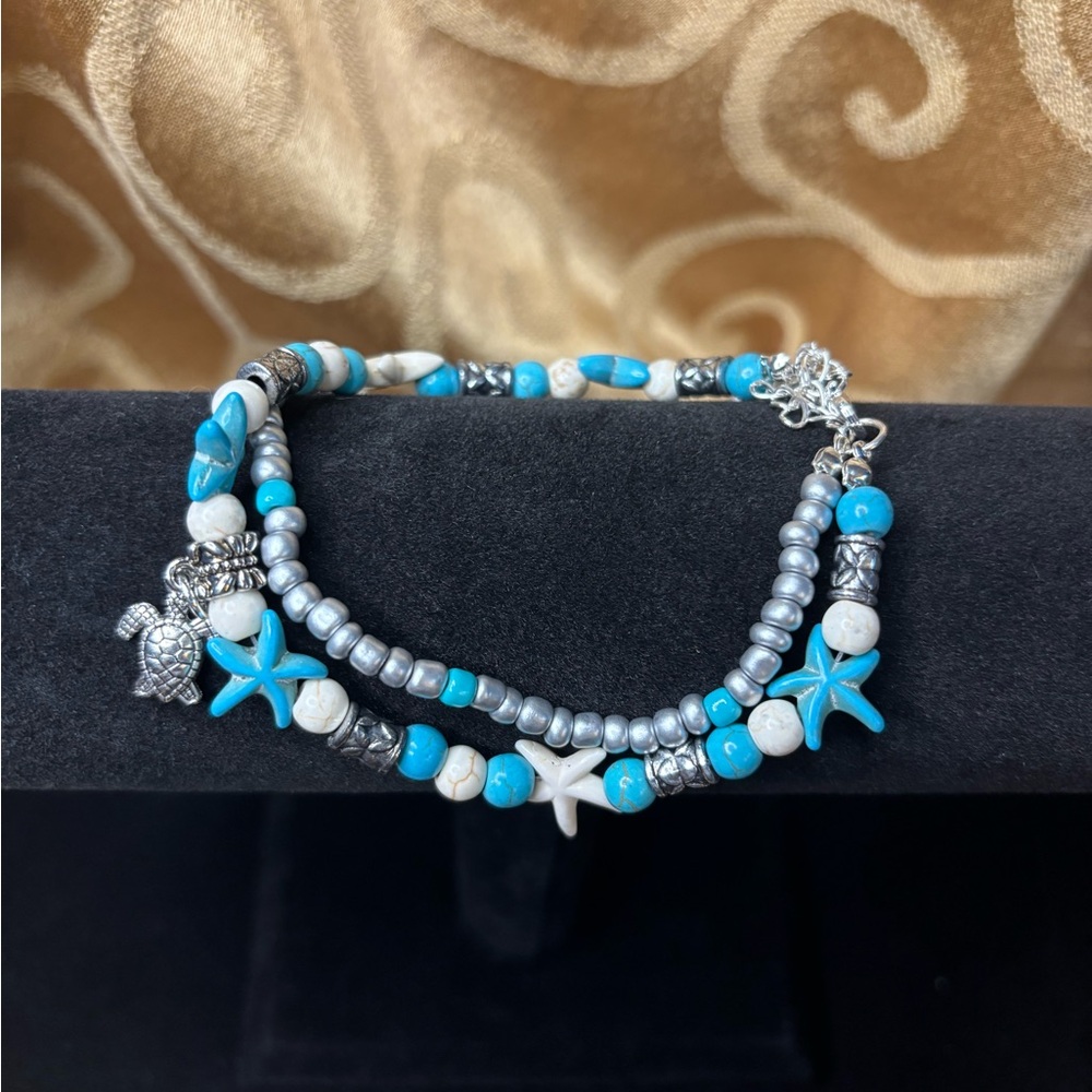 Turquoise and Silver Sea Life‎ Bracelet